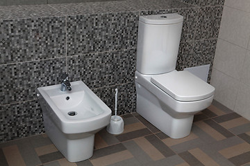 Image showing white toilet and bidet 