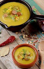 Image showing Pea Soup with Smoked Sausages