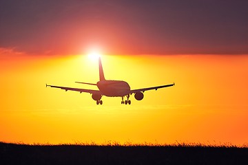 Image showing Airplane at the sunset