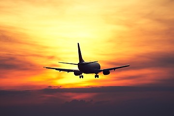 Image showing Airplane at the sunset