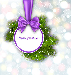 Image showing Merry Christmas Elegant Card with Bow Ribbon