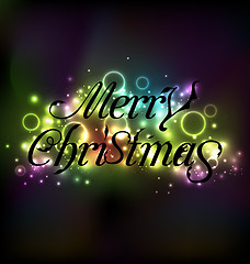 Image showing Merry Christmas floral text design, shimmering glowing backgroun