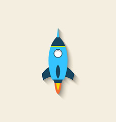 Image showing Flat icon of rocket with long shadow style