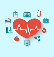 Image showing Group modern flat icons of medical elements and objects