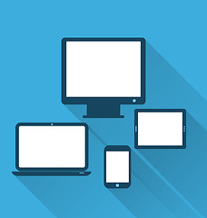 Image showing Monitor, laptop, tablet computer, and mobile phone, flat icons w