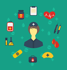 Image showing Nurse with medical icons for web design, modern flat style