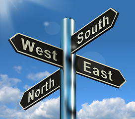 Image showing North East South West Signpost Shows Travel Or Direction