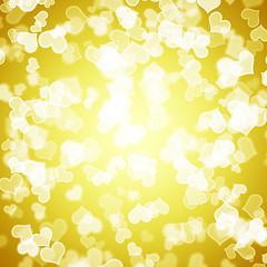 Image showing Yellow Hearts Bokeh Background Showing Love Romance And Valentin