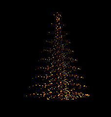 Image showing Abstract Pine Tree Made of Golden Confetti Isolated