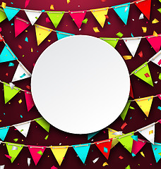 Image showing Party Background with Clean Card, Colorful Bunting and Confetti