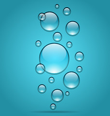 Image showing Transparent water droplets on blue background