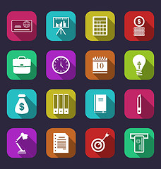 Image showing Business and financial items, colorful flat icons with long shad