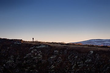 Image showing Landscape with mountains and small man