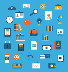 Image showing Set flat icons of web design objects, business, office and marke