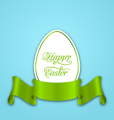Image showing Label with ribbon as Easter paper egg