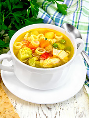 Image showing Soup Minestrone in bowl on light board