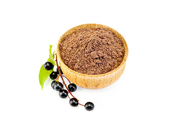 Image showing Flour bird cherry in bowl with berries