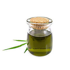 Image showing Oil hemp in glass jar with leaf