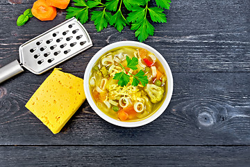 Image showing Soup Minestrone in bowl on black board top