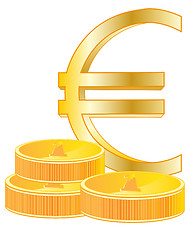 Image showing Sign euro and coins