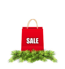 Image showing Christmas Shopping Sale Bag with Fir Branches