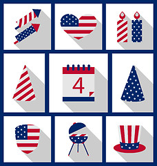 Image showing Icons Set USA Flag Color Independence Day 4th of July