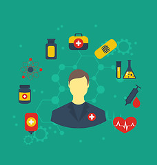 Image showing Doctor with medical icons for web design, modern flat style