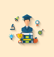 Image showing Flat icons of magister and objects for high school and college, 