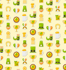 Image showing Seamless Template with Cartoon Colorful Flat Icons for Saint Pat