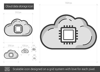 Image showing Cloud data storage line icon.