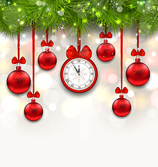 Image showing New Year Shimmering Background with Clock