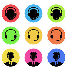 Image showing Colorful icons of call center and operator in headset, headset