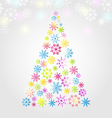 Image showing Christmas pine made of colorful different snowflakes 