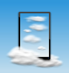 Image showing Black Tablet PC Computer with Clouds and Blue Sky