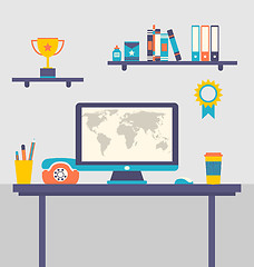 Image showing Flat design of office workspace creative worker