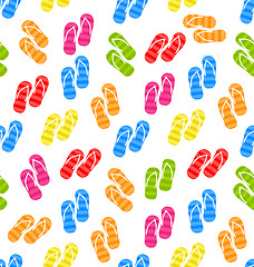 Image showing Summer Seamless Pattern with Set of Pair of Flip-flops 