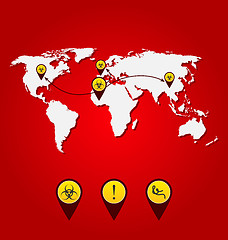 Image showing Virus Ebola outbreak, world map of spreading with bio hazard sig