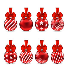 Image showing Set Christmas Red Glassy Balls with Bow