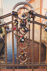 Image showing locks on bridge in Prague to symbolize love forever