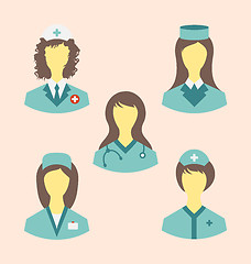 Image showing Icons set of medical nurses in modern flat design style