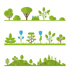 Image showing Collection set flat icons tree, pine, oak, spruce, fir, garden b