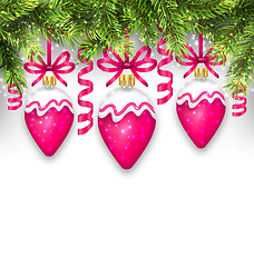 Image showing Fir Branches and Christmas Pink Balls