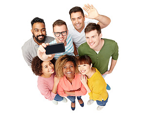 Image showing group of people taking selfie by smartphone