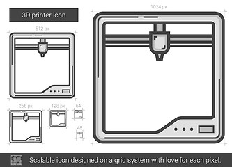 Image showing Three D printer line icon.