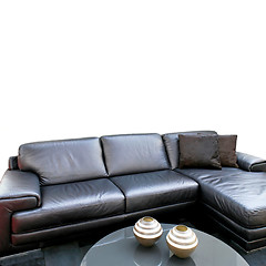 Image showing Black leather sofa