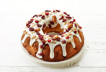 Image showing Fruit cake on white plate