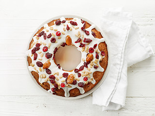 Image showing Fruit cake on white plate