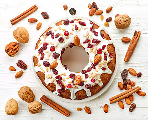 Image showing Fruit cake on white plate