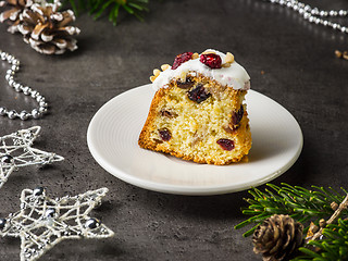 Image showing Fruit cake on white plate