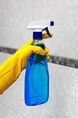 Image showing spray for cleaning in hand